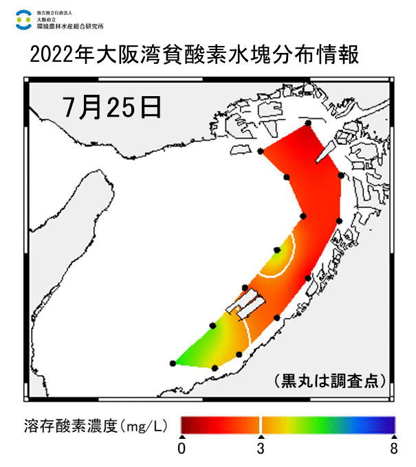 2022年7月25日調査　湾奥部、湾東部で貧酸素水塊が確認されました。