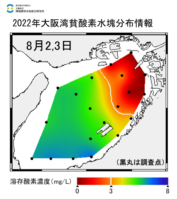 2022年8月2日調査　湾奥部で貧酸素水塊が確認されました。