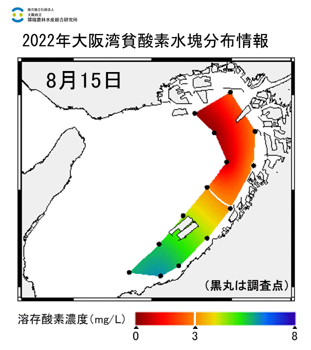 2022年8月15日調査　湾奥部で貧酸素水塊が確認されました。