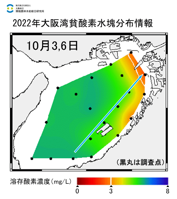 2022年10月3,6日調査　湾奥部で貧酸素水塊が確認されました。