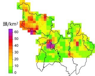 大阪府北摂地域におけるシカの生息密度分布（2020年）